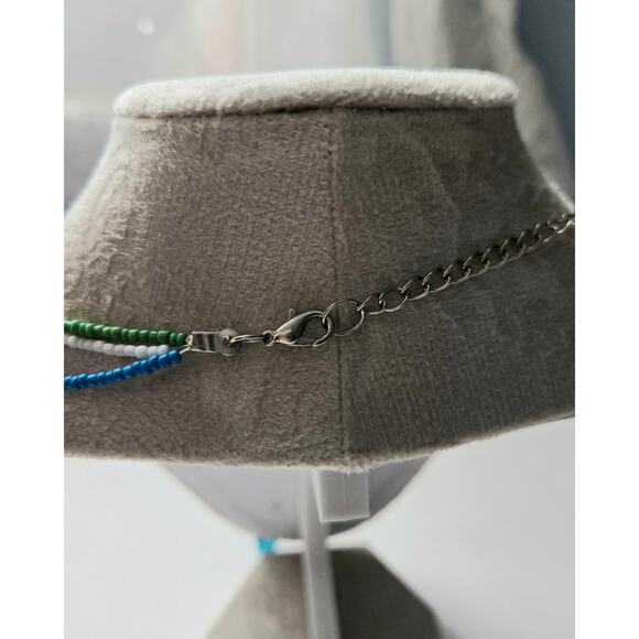 Boho Three Stranded Beaded Necklace with Feather Charm - Picture 6 of 7